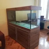 Aquarium with cabinet and PVC lid, wood decor