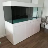 Aquarium with metal frame, cabinet and white PVC lid