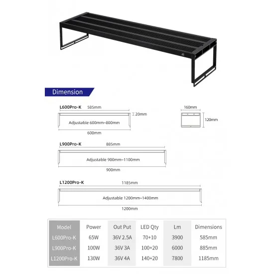 Week Aqua L1200 Pro Ver. 3 Series RGB+UV Full Spectrum Aquarium Lighting