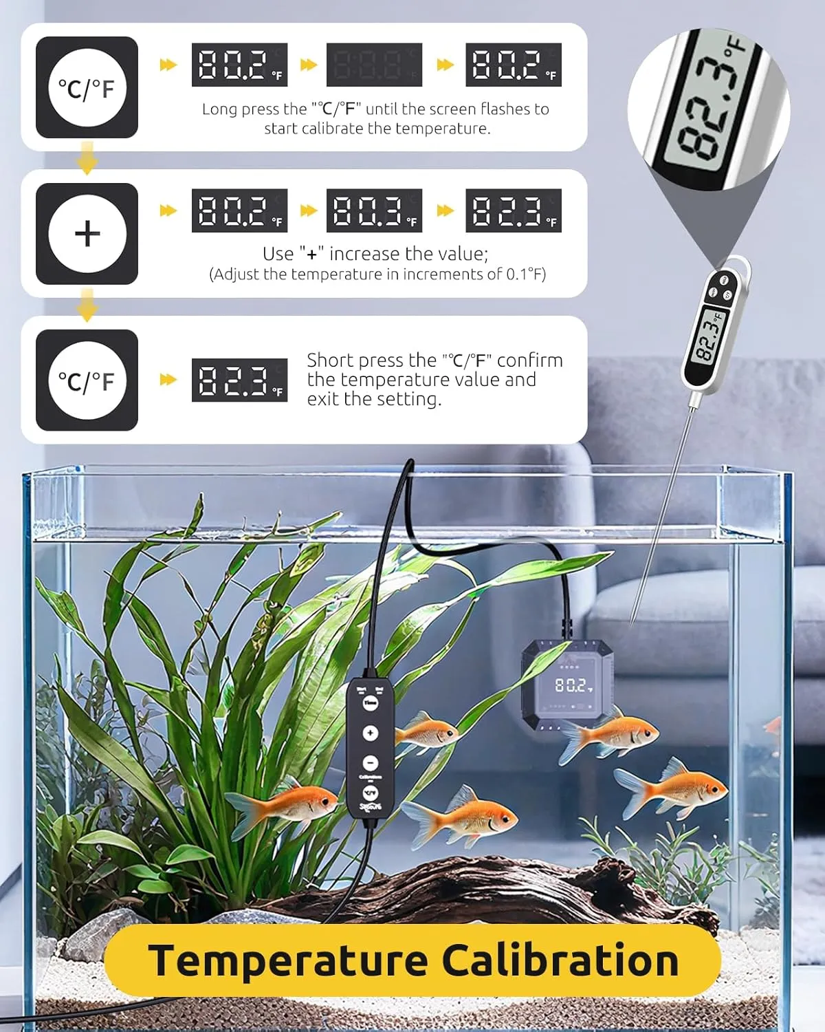 Calibrating the Seaoura SR-802 submersible aquarium thermometer with digital display
