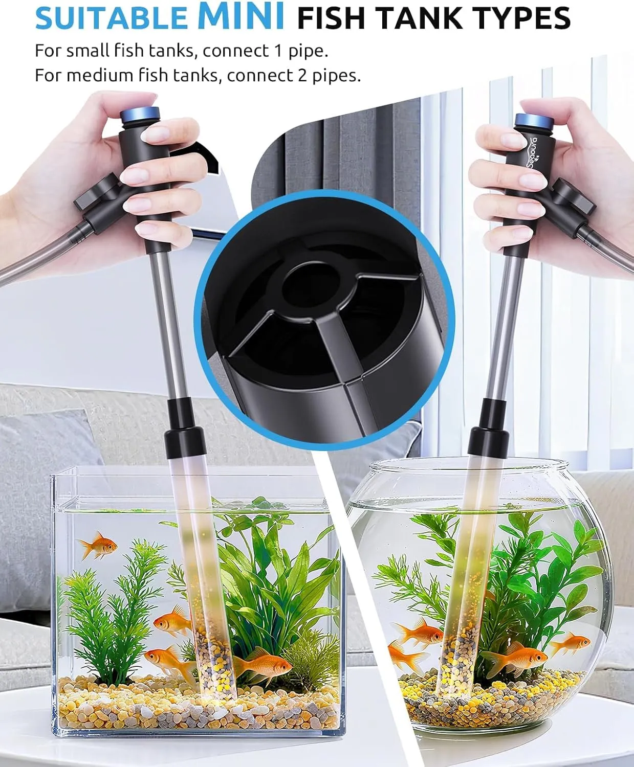 Seaoura siphon for nano aquarium with the option of using one or two pipes