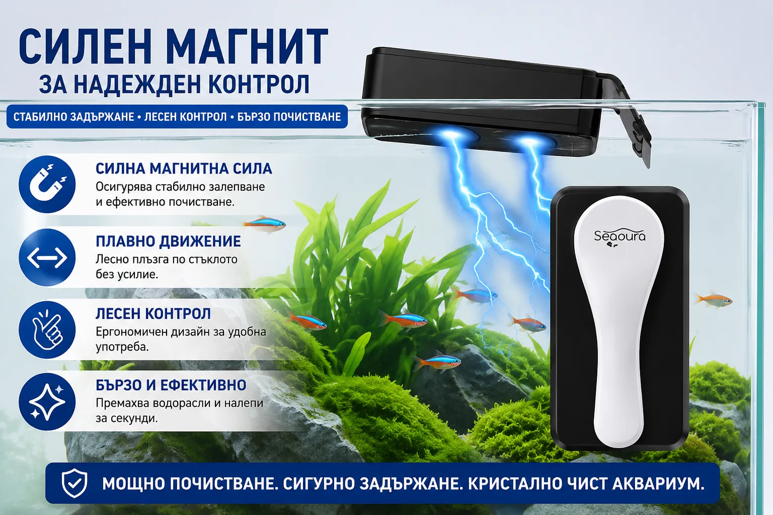 Мощен магнит за почистване на аквариумно стъкло Seaoura SR-510