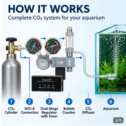 Как работи WYINAQUA WY30-01E CO₂ регулаторът в аквариумна CO₂ система